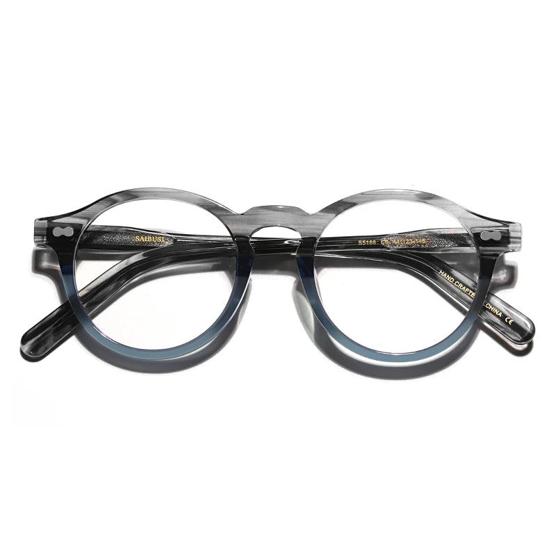Hewei Unisex Full Rim Round Acetate Eyeglasses 5166 Full Rim Hewei gley vs blue  