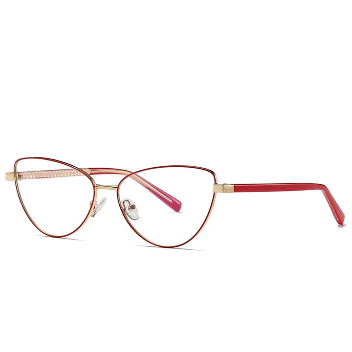 Hotony Women's Full Rim Oval Cat Eye Alloy Tr 90 Eyeglasses 3006 Full Rim Hotony Red Gold  