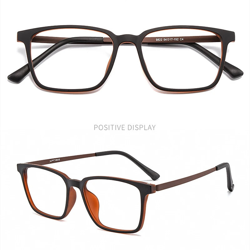 Kocolior Men's Full Rim Large Square Titanium Eyeglasses 9822 Full Rim Kocolior Black Brown  