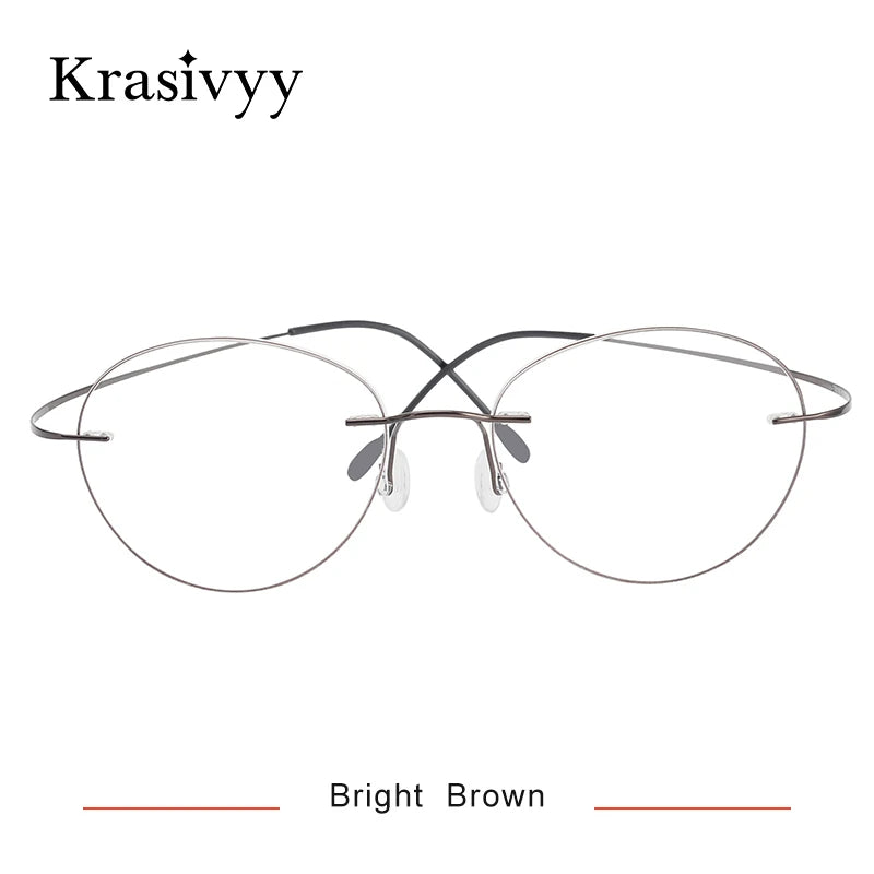Krasivyy Unisex Rimless Oval Round Titanium Eyeglasses 36019