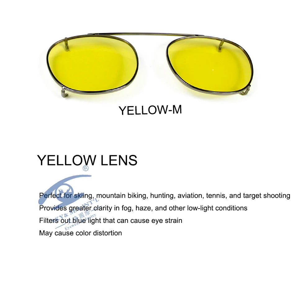 Esnbie Unisex Full Rim Round Polarized Clip On Sunglasses 4718-5218 With Clip Ons Esnbie gun yellow-M as photo 