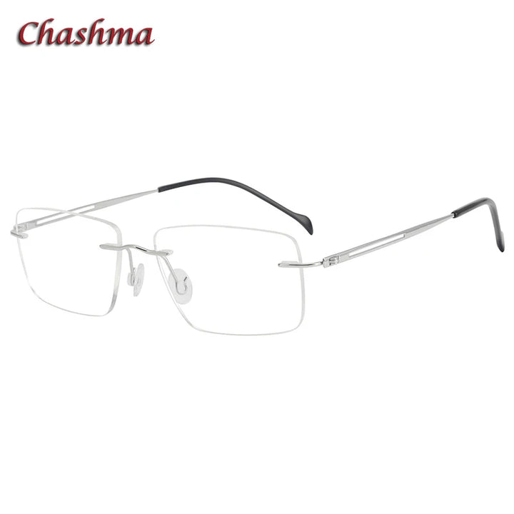 Chashma Ottica Men's Rimless Rectangle Titanium Eyeglasses 5019 Rimless Chashma Ottica Silver  