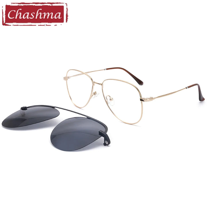 Chashma Ottica Unisex Full Rim Oval Steel Eyeglasses Clip On Sunglasses 102544