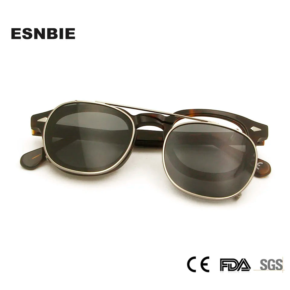 Esnbie Unisex Full Rim Square Acetate Eyeglasses Clip On Sunglasses 3443 Full Rim Esnbie   