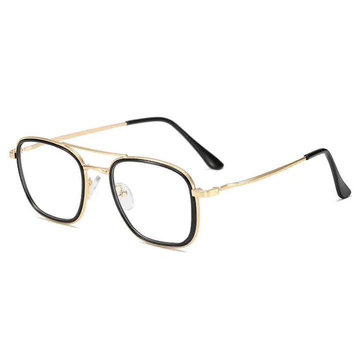 Handoer Unisex Full Rim Square Double Bridge Alloy Eyeglasses 2624 Full Rim Handoer Black Gold  