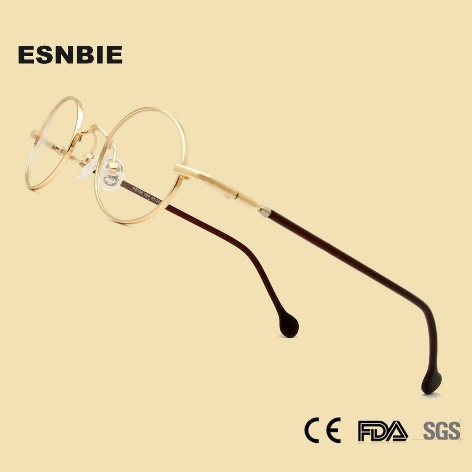 Esnbie Unisex Full Rim Small Oval Alloy Acetate Eyeglasses 18108 Full Rim Esnbie   