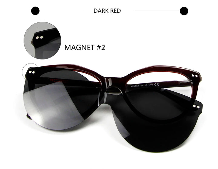Esnbie Women's Full Rim Cat Eye Acetate Eyeglasses Clip On Sunglasses 53179