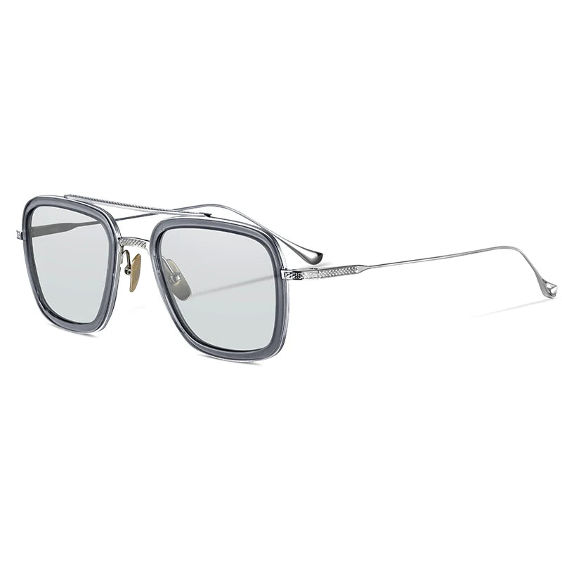 Hewei Unisex Full Rim Square Double Bridge Titanium Sunglasses S008 Sunglasses Hewei silvery vs gray Other 
