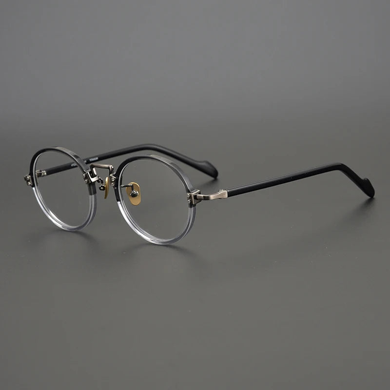 Gatenac Unisex Full Rim Round Acetate Titanium Eyeglasses Gxyj383