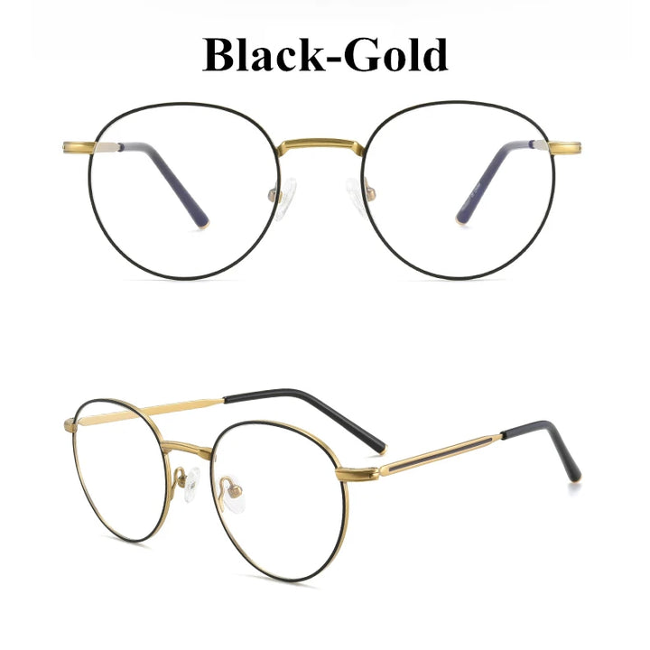 Aimee Unisex Full Rim Round Titanium Eyeglasses 18531 Full Rim Aimee Black-Gold  