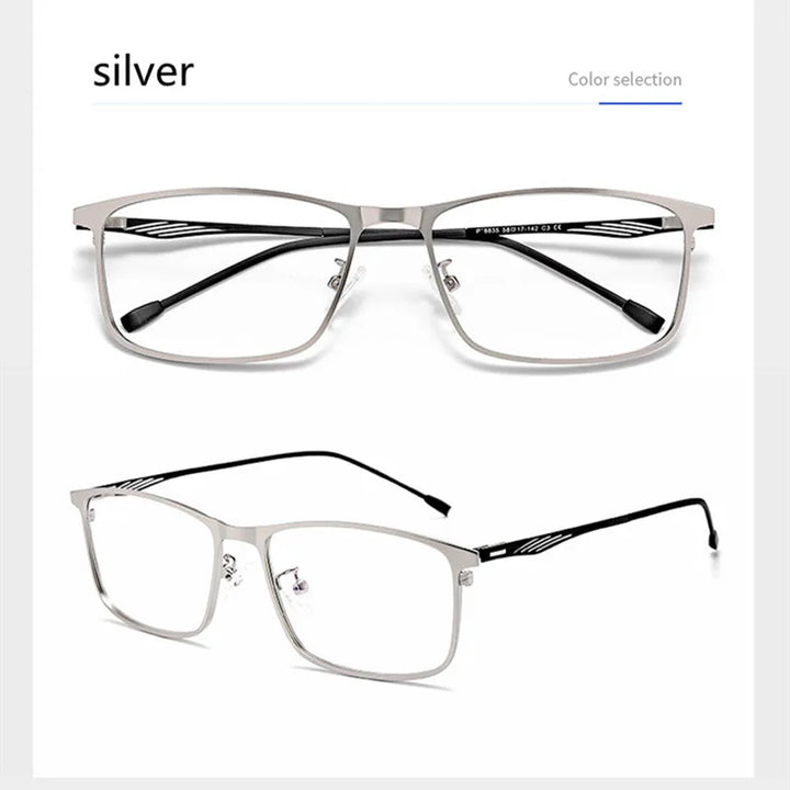 Kocolior Unisex Full Rim Square Alloy Hyperopic Reading Glasses 8835 Reading Glasses Kocolior Silver 0 