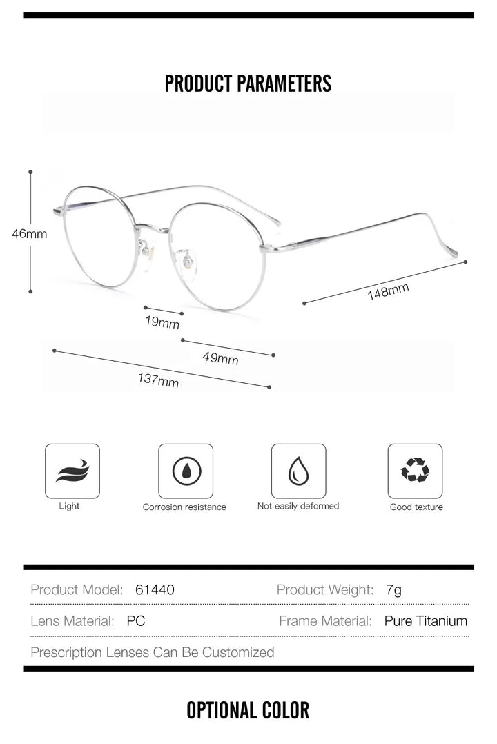 Muzz 61440 unisex round pure titanium prescription eyeglasses — view 2