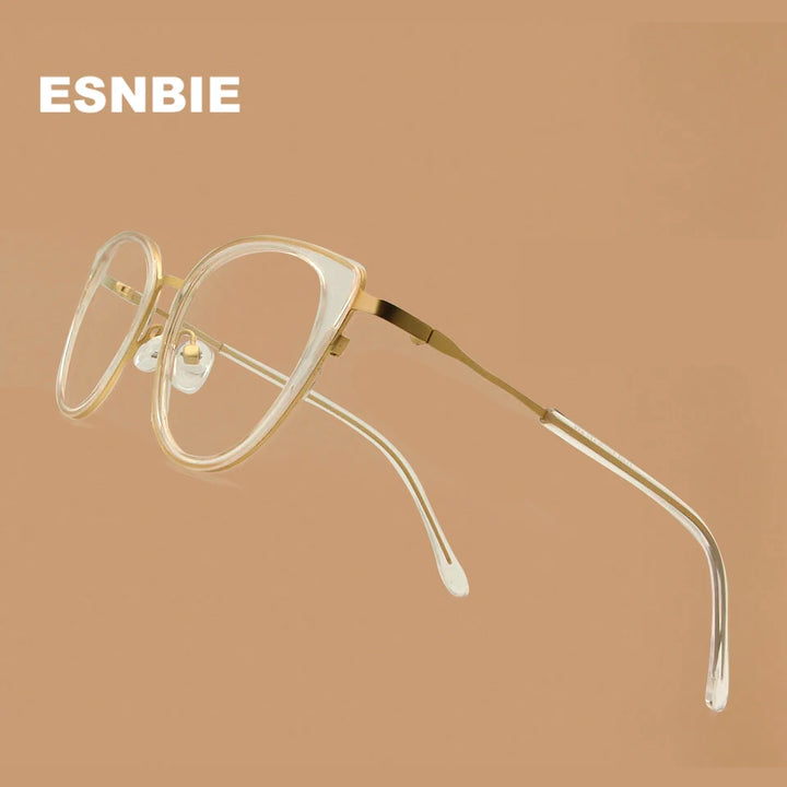 Esnbie Women's Full Rim Square Cat Eye Acetate Alloy Eyeglasses 177041 Full Rim Esnbie   