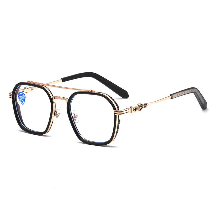 Kocolior Men's Full Rim Square Double Bridge Alloy Reading Glasses 82056 Reading Glasses Kocolior Anti blue 0 Black Gold China