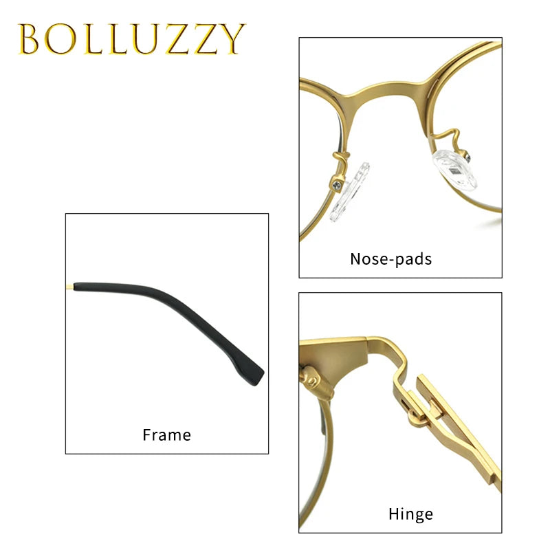 Bolluzzy Unisex Full Rim Round Screwless Alloy PC Eyeglasses 4218 Full Rim Bolluzzy   