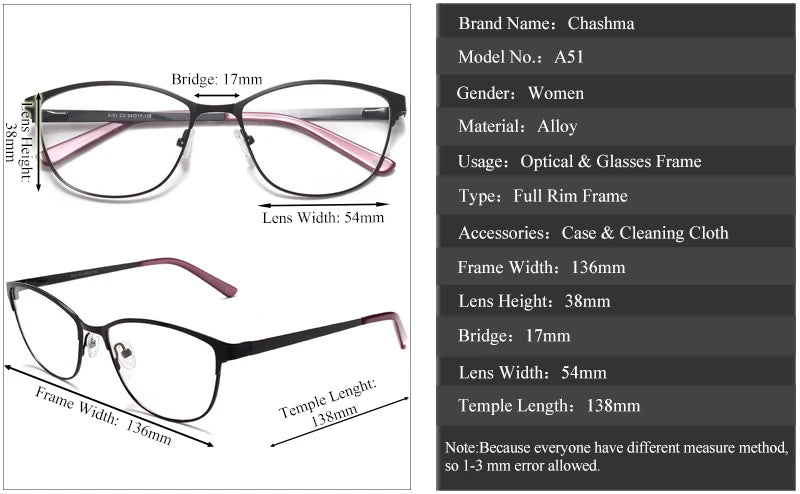 Chashma Ottica Women's Full Rim Square Cat Eye Alloy Eyeglasses 4151 Full Rim Chashma Ottica