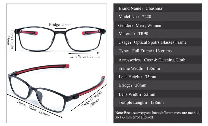Chashma Ottica Women's Full Rim Square Tr 90 Titanium Eyeglasses 22204