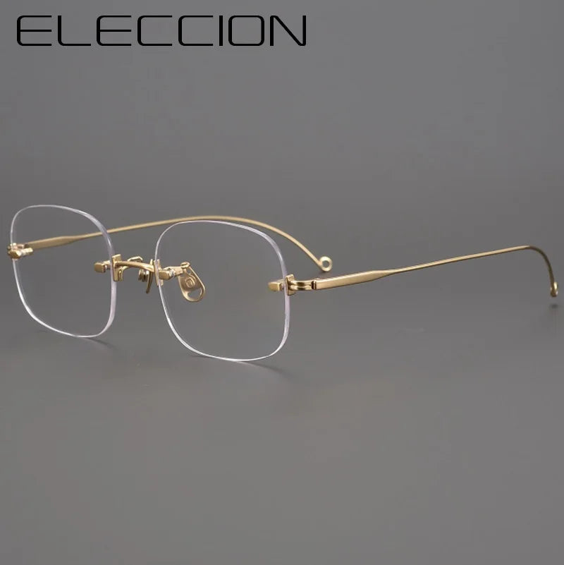 Eleccion Women's Rimless Square Titanium Eyeglasses 10109 Rimless FuzWeb C1. Gold Frame