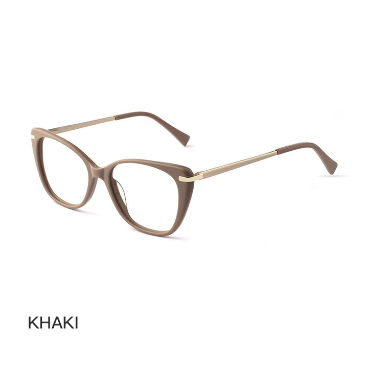 Hotochki Women Full Rim Square Cat Eye Tr 90 Alloy Eyeglasses 26507 Full Rim Hotochki Khaki  