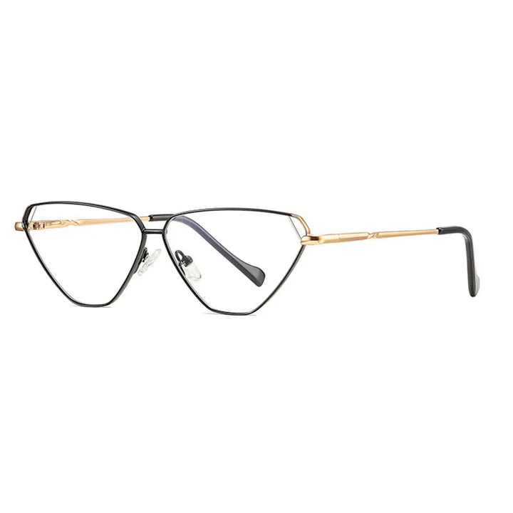 Hotony Women's Full Rim Triangle Cat Eye Alloy Eyeglasses 3023 Full Rim Hotony Black Gold  