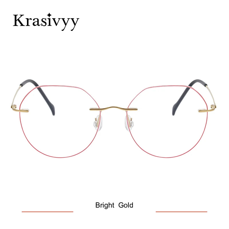 Krasivyy Unisex Rimless Flat Top Oval Titanium Eyeglasses 41908 Rimless Krasivyy Bright Gold  