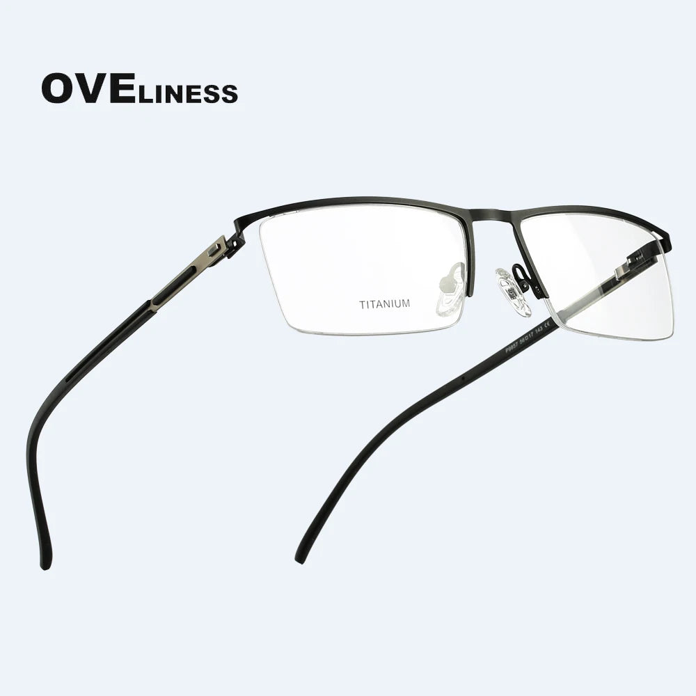 Oveliness Men's Semi Rim Square Brow Line Titanium Alloy Eyeglasses 379857