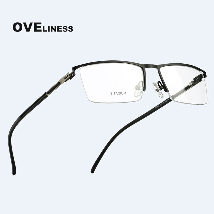 Oveliness Men's Semi Rim Square Brow Line Titanium Alloy Eyeglasses 379857