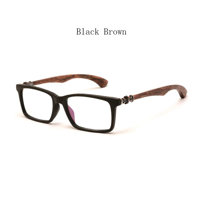 Hdcrafter Men's Full Rim Square Wood Eyeglasses 5601d Full Rim Hdcrafter Eyeglasses Wood Black-Brown  