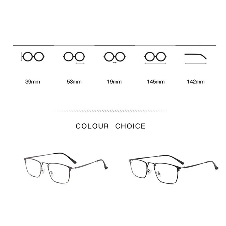 Hotochki Unisex Full Rim Square Alloy Eyeglasses Clip On Sunglasses 94009