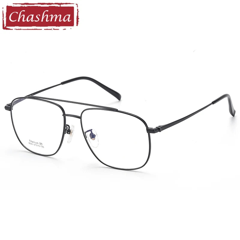 Chashma Unisex Full Rim Square Double Bridge Titanium Eyeglasses 8390 Full Rim Chashma Black  