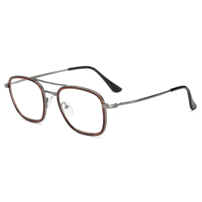 Handoer Unisex Full Rim Square Double Bridge Alloy Eyeglasses 2624 Full Rim Handoer Tea Gray  