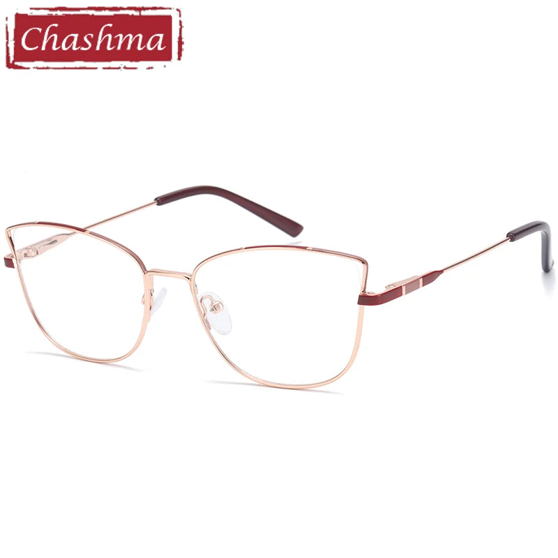 Chashma Women's Full Rim Square Cat Eye Alloy Eyeglasses 41121 Full Rim Chashma Gold Red  