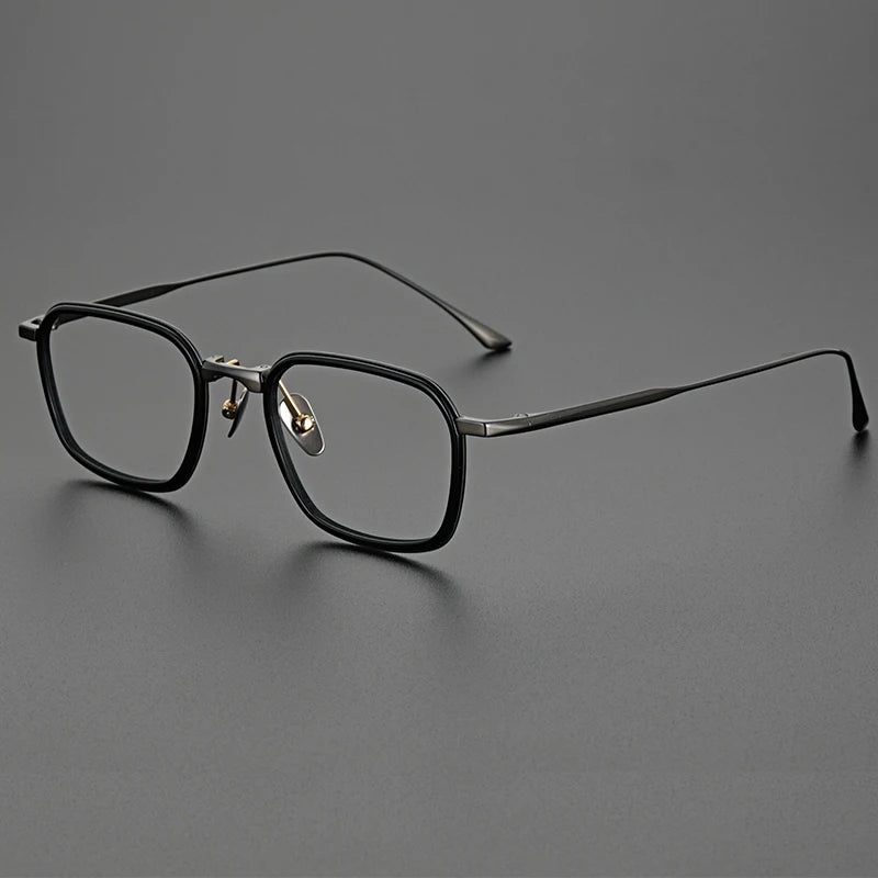 Hewei Unisex Full Rim Square Titanium Acetate Eyeglasses 0009 Full Rim Hewei black  
