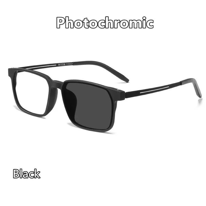 Kocolior Unisex Full Rim Square Tr 90 Titanium Hyperopic Reading Glasses 88781 Reading Glasses Kocolior Black Photochromic 0 