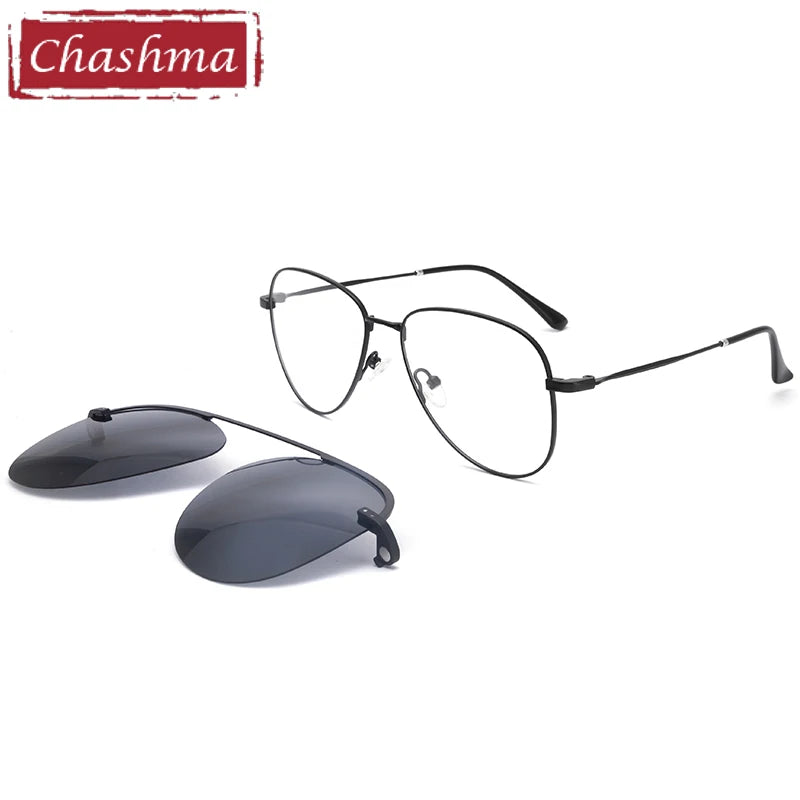 Chashma Ottica Unisex Full Rim Oval Steel Eyeglasses Clip On Sunglasses 102544