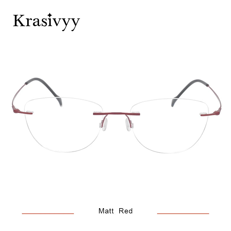 Krasivyy Unisex Rimless Flat Top Cat Eye Titanium Eyeglasses 16007 Rimless Krasivyy Matt Red  