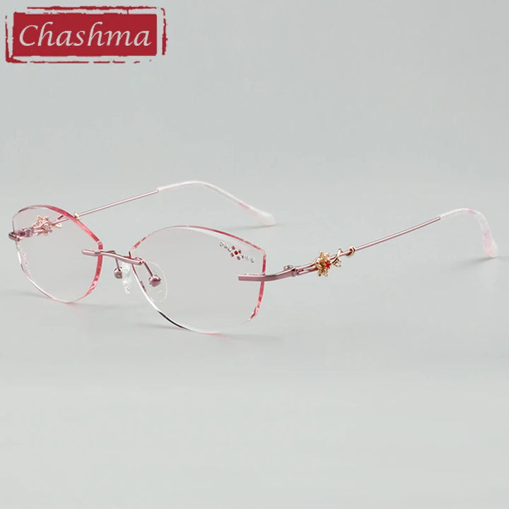 Chashma Ottica Women's Rimless Oval Square Titanium Eyegllasses 92789 Rimless Chashma Ottica Pink