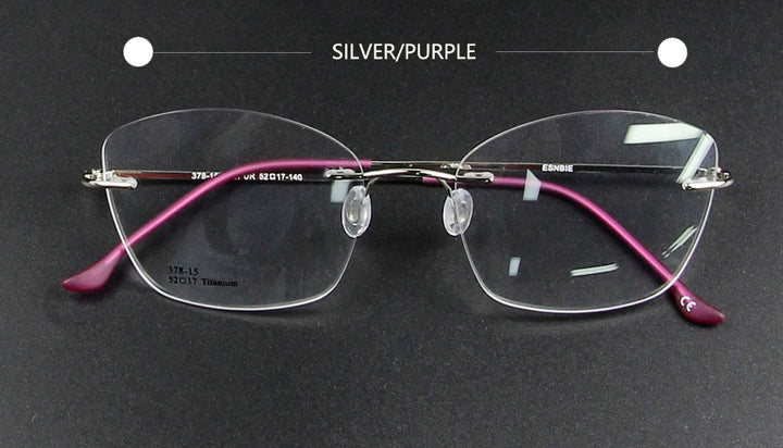 Esnbie Women's Rimless Cat Eye Titanium Eyeglasses 37815 Rimless Esnbie titan silver purple  