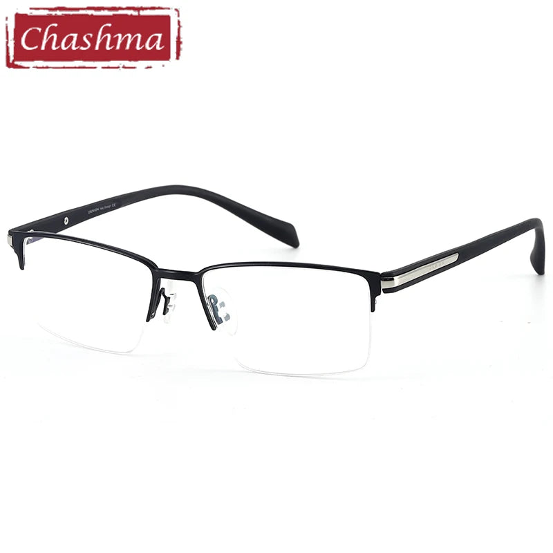 Chashma Ochki Women's Semi Rim Square Titanium Alloy Eyeglasses 49283 Semi Rim Chashma Ochki Black  