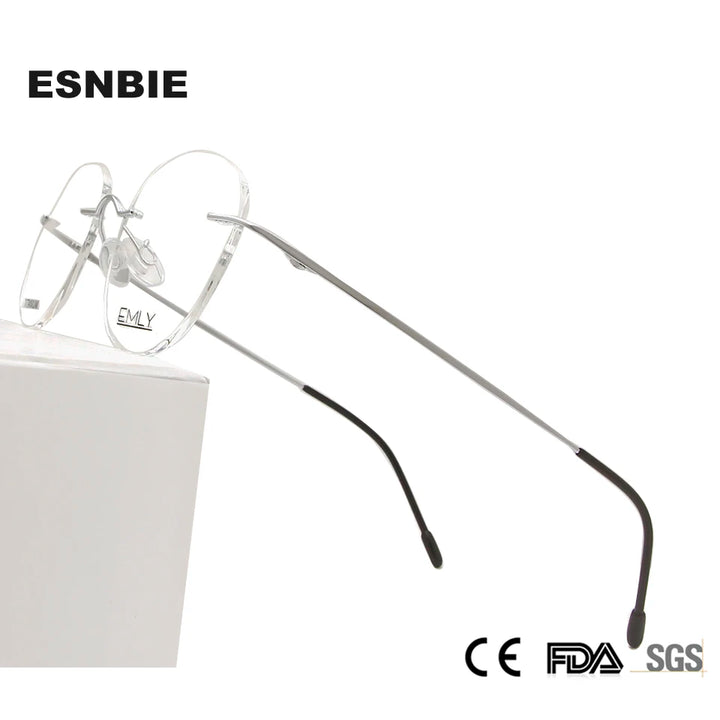 Esnbie Unisex Rimless Oval Round Titanium Eyeglasses 80011 Rimless Esnbie   