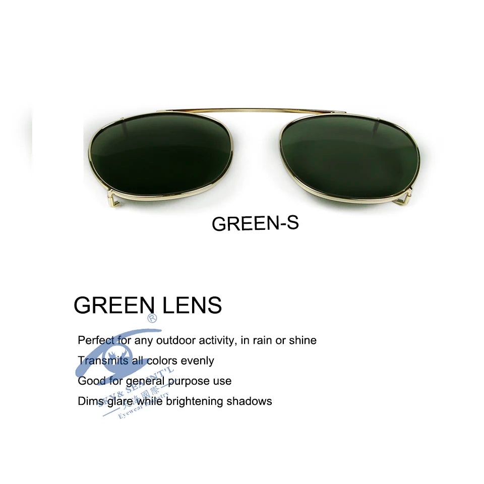 Esnbie Unisex Full Rim Round Polarized Clip On Sunglasses 4718-5218 With Clip Ons Esnbie gold green-S as photo 