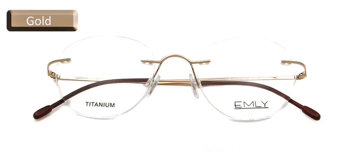 Esnbie Unisex Rimless Oval Round Titanium Eyeglasses 80011 Rimless Esnbie Rimless Titanium gd  