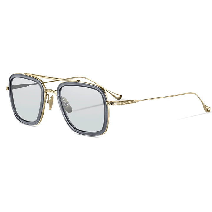 Hewei Unisex Full Rim Square Double Bridge Titanium Sunglasses S008 Sunglasses Hewei golden vs light gray Other 