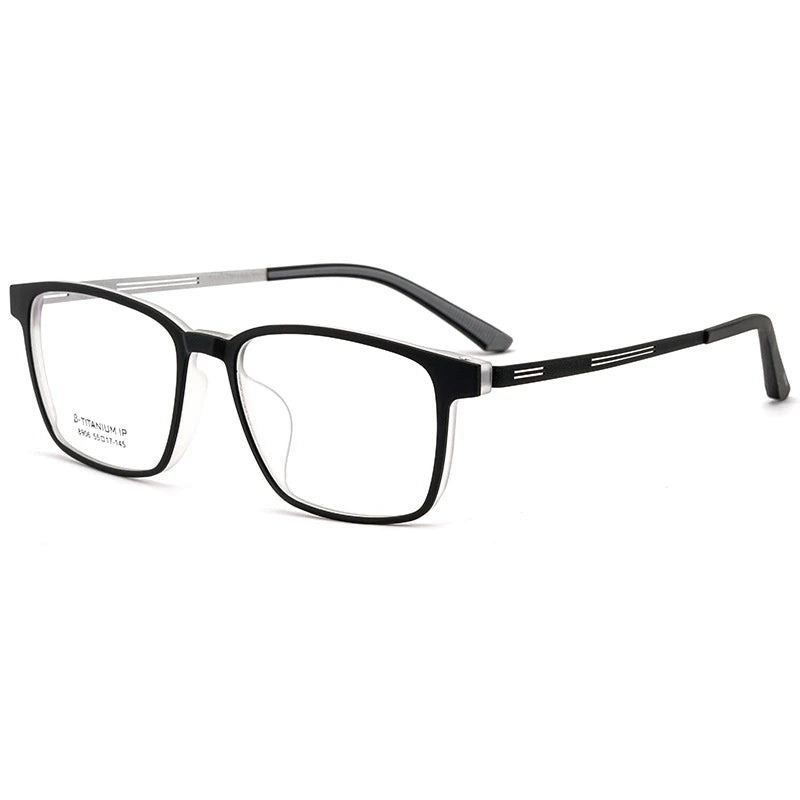 Kocolior Men's Full Rim Large Square Tr 90 Titanium Alloy Eyeglasses 8906 Full Rim Kocolior Black Gray  