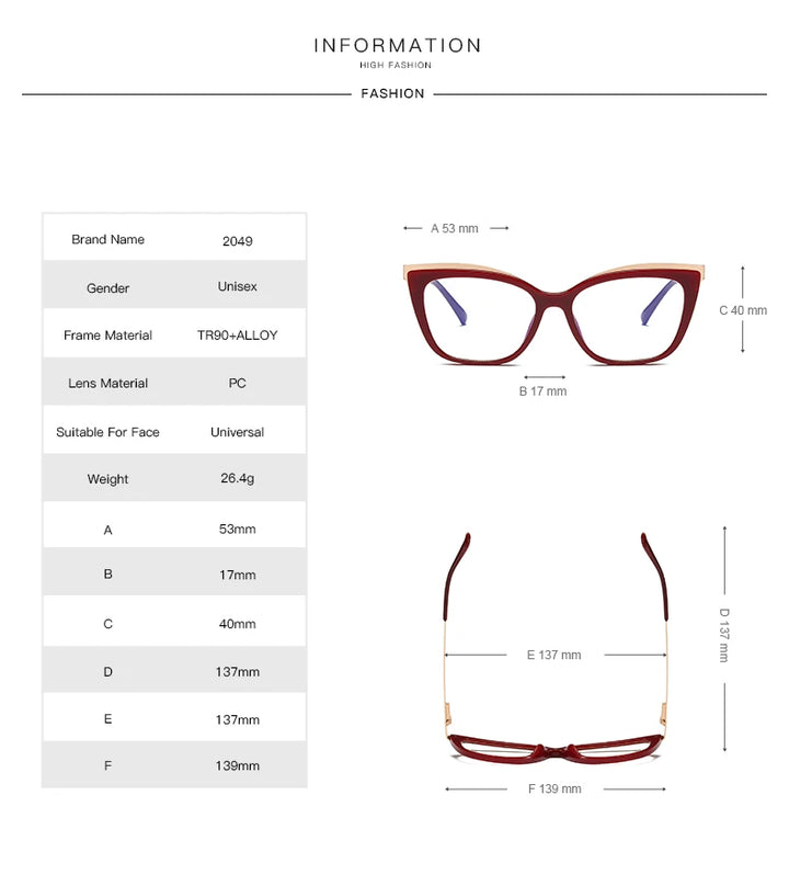 Hotochki Women's Full Rim Square Cat Eye Tr 90 Alloy Eyeglasses 20499