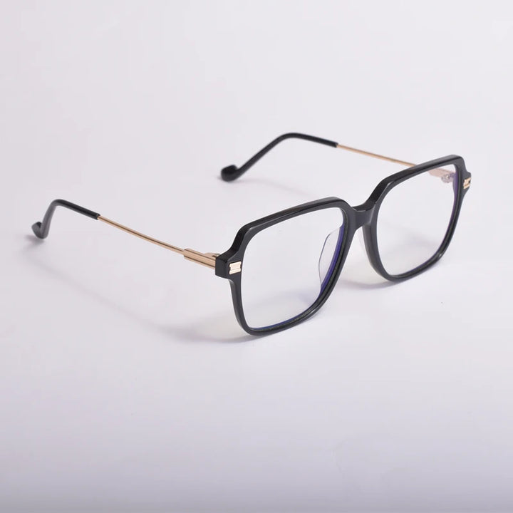 Aimee Unisex Full Rim Square Brow Line Acetate Eyeglasses 10544 Full Rim Aimee Black-Golden  