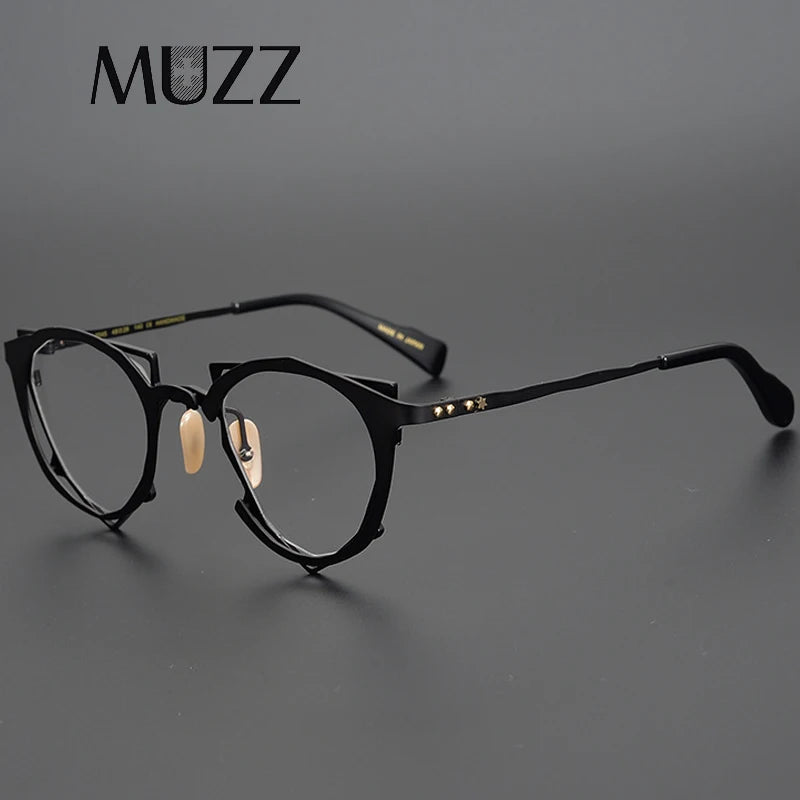 Muzz Unisex Full Rim Irregular Round Cat Eye Titanium Eyeglasses 10045 Full Rim Muzz   