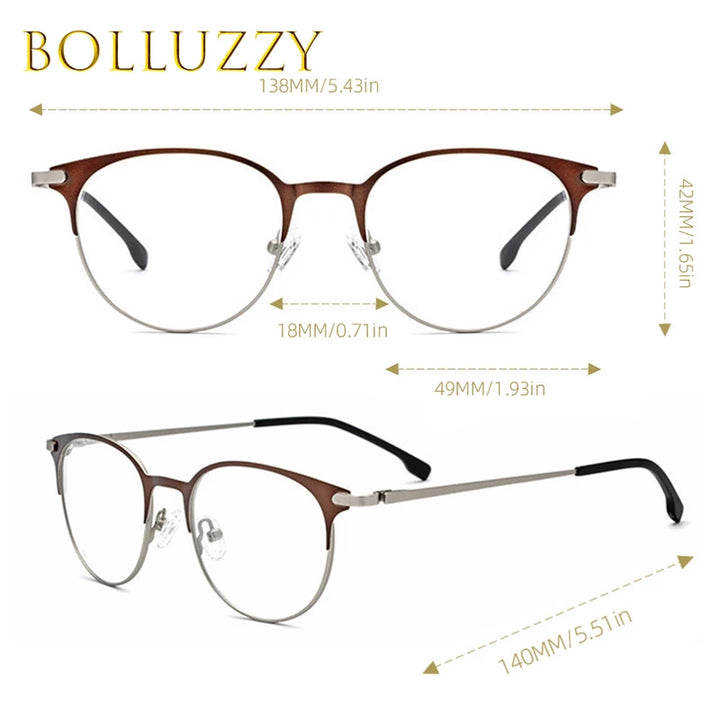 Bolluzzy Unisex Full Rim Round Screwless Alloy PC Eyeglasses 4218 Full Rim Bolluzzy   