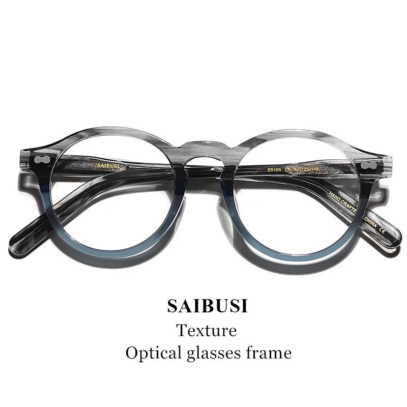 Hewei Unisex Full Rim Round Acetate Eyeglasses 5166 Full Rim Hewei   