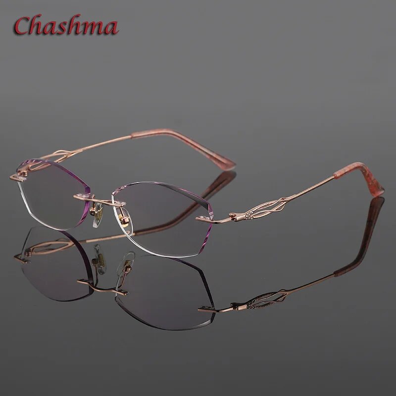 Chashma Ochki Women's Rimless Square Titanium Eyeglasses 5839 Rimless Chashma Ochki Gold with Purple  